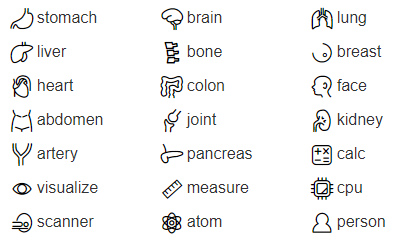 List of available glyphs